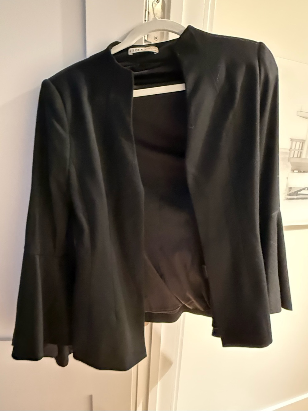 Alice + Olivia Black Open-Front Blazer with Flared Sleeves
